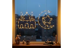 Fadraney 2 Pcs Ramadan Window Lights, Castle Hanging Lights with Suction Cup, for Indoor Home Décor, Carnival & Party Decorat