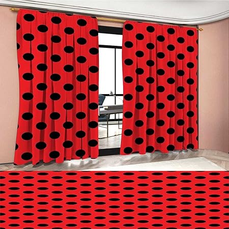 Red And Black Room Darkening Wide Curtains Retro Vintage Pop Art