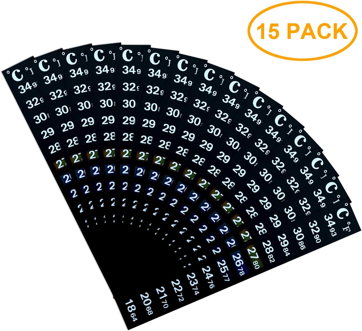 Sopplea 15 Pack Stick On Thermometer Strip, Digital Temperature Display for Fermenting, Brewing, Wine, Beer, Kombucha or Aquariums. 64-93F (18-34C) Adhesive Sticker
