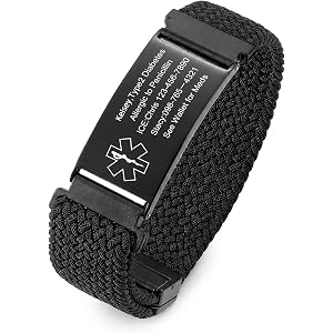 OPALSTOCK Medical Alert Bracelet for Men, Custom Engraved Stainless Steel ID Plate, Adjustable Nylon Wristband, Double Sided