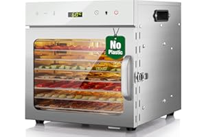 KWASYO Stainless Steel Dehydrator, 8 Trays Food Dehydrator Machine with Recipe Book, 30~90℃ Temperature Setting, 24H Timer, D