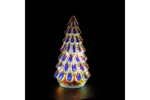 hvfun Glass Christmas Tree-Captivating Iridescent Glow in a Battery-Operated Light-Up Xmas Decoration for Tabletop, Centerpiece, Mantel, and Window Home Decor