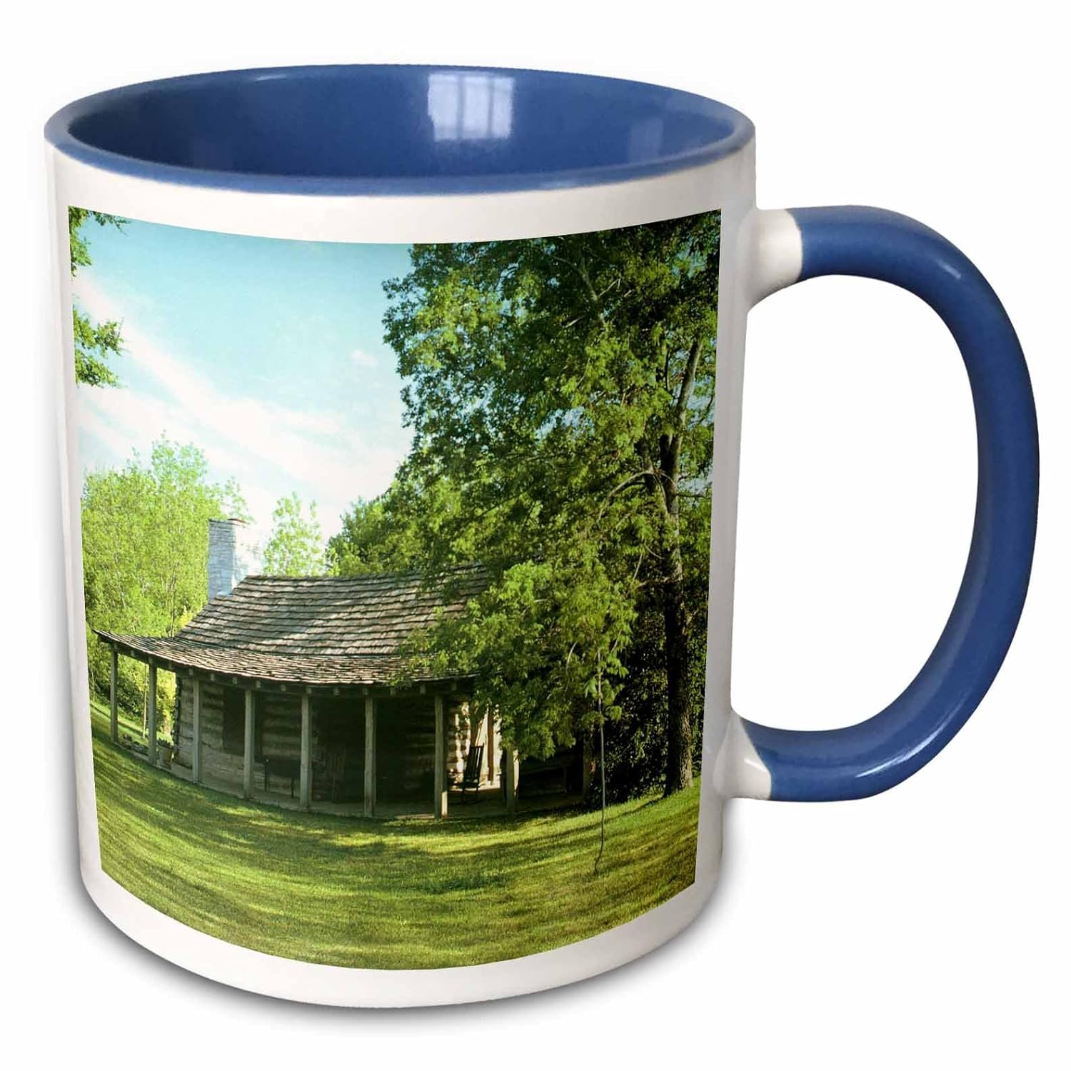 Amazon Com 3drose Mug 38947 6 Old West Log Cabin Two Tone Blue