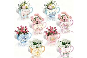 Foldable Garden Tea Party Decorations – 12‑Pc Floral Paper Teapot & Box Centerpieces for Bridal Showers, Birthdays, Weddings 