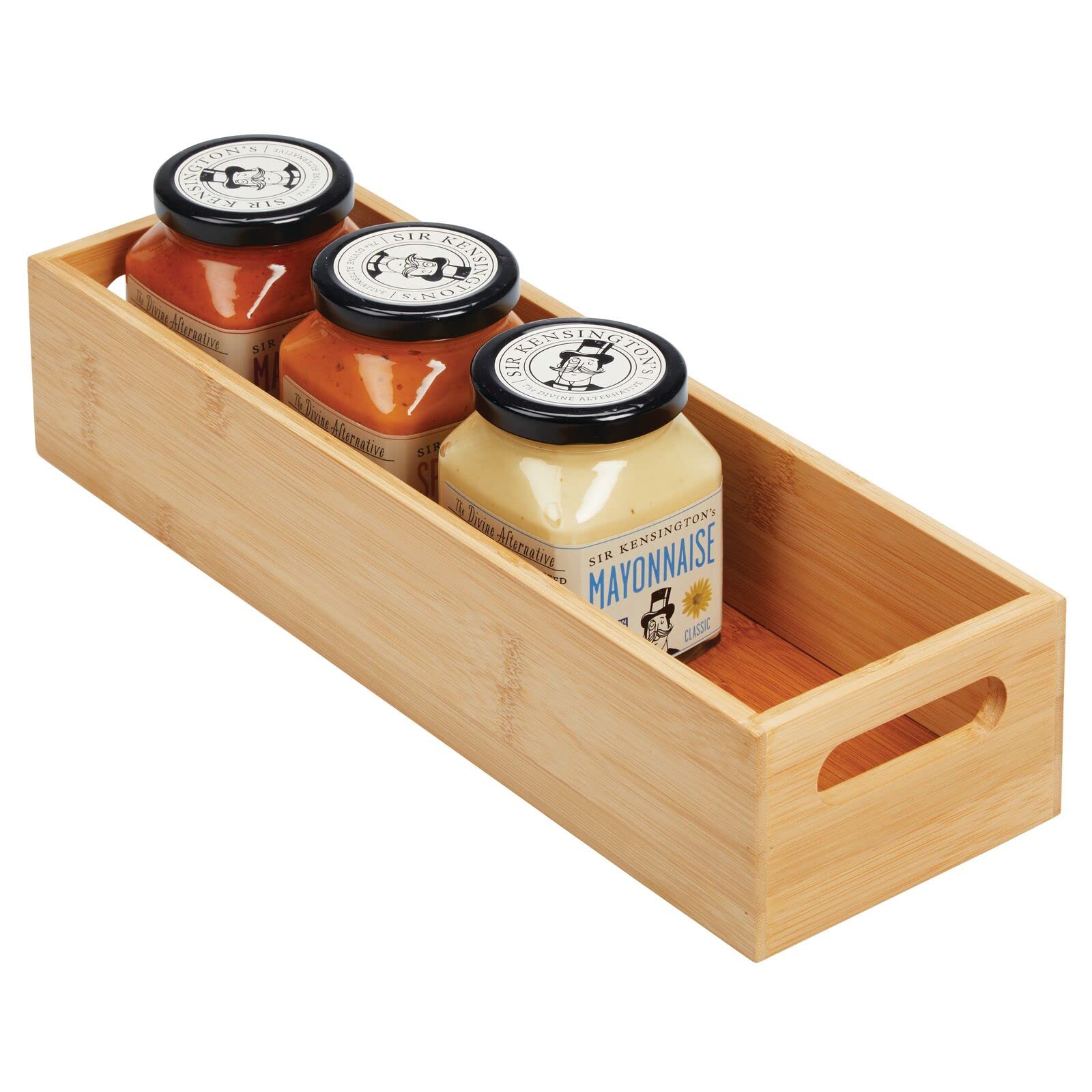 mDesign Kitchen Storage Box – Open-Top Bamboo Storage Tray with Handles – Ideal for Use as a Cupboard Organiser or on The Shelf – 36.8 cm x 21.8 cm x 7.6 cm – Natural