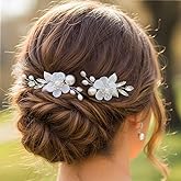 HEREAD Flower Hair Pins Pearl Silver Hair Accessroies Crystal Hair Piece for Women and Girls (Pack of 2) (Silver)