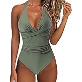 SUUKSESS Women Sexy Tummy Control One Piece Swimsuits Halter Push Up Bathing Suits