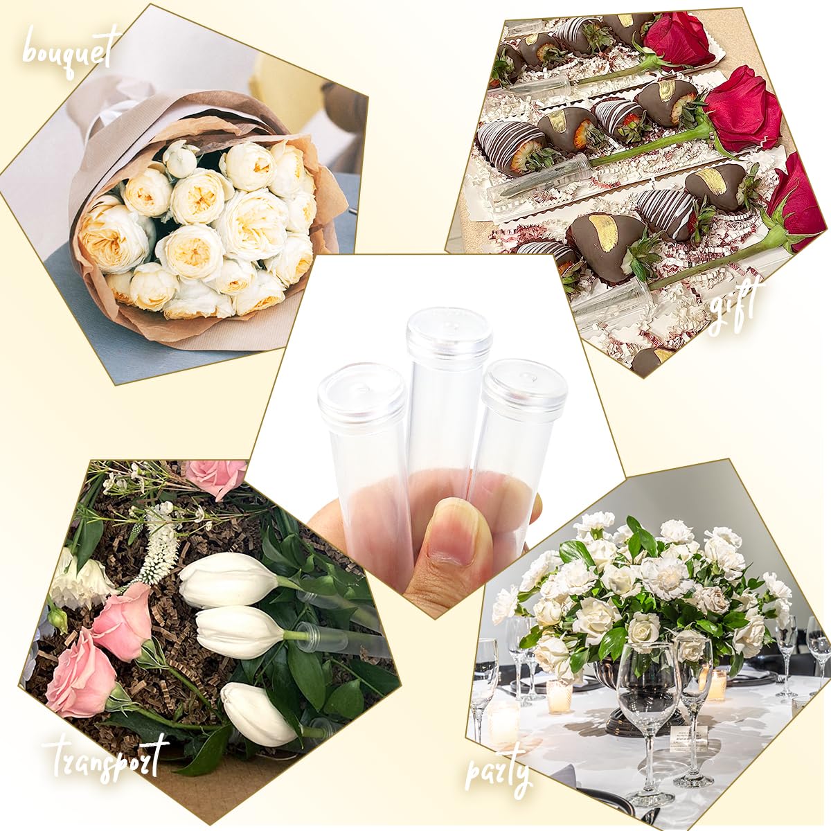 Vials for Flower Arrangements 2.8 Inch Floral Water Tubes Plastic Floral Vials with Caps (Clear, 30 Pack)