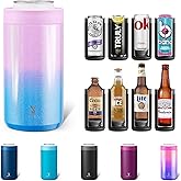 Meoky Universal Can Cooler for Women: One Size Fits All - for Slim Cans, Regular 12 & 16 oz Cans and Bottles - Insulated Double-Walled Stainless Steel - for Soda Lovers (Glitter Mermaid)
