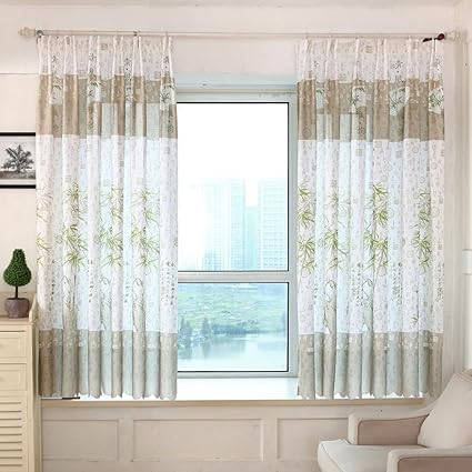 Oyedens Bamboo Pattern Print Naked Window Curtains For Living Room