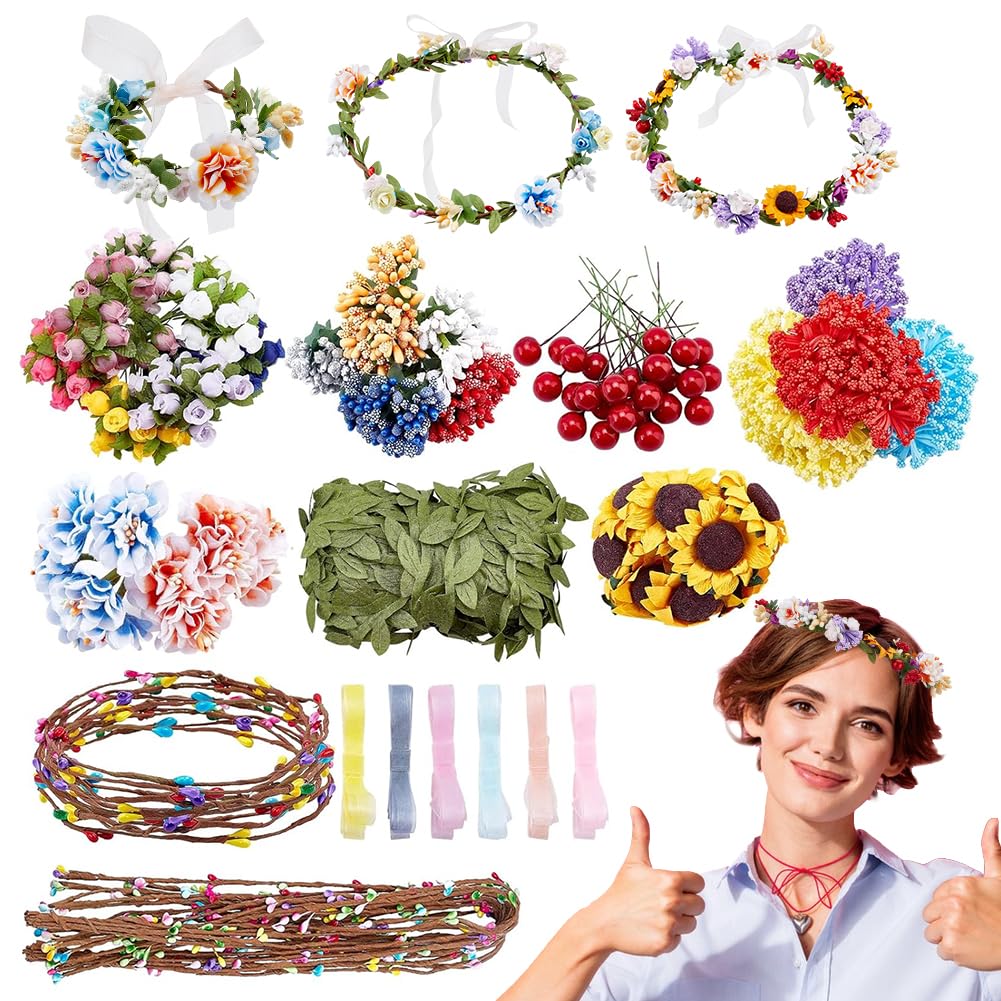 Photo 1 of INFUNLY 261pcs/Set DIY Flower Crowns Making Kit Handmade Floral Crown Garland Kit Make Your Own Flower Wreath Bridal Shower Wreaths Gift for Women Wedding Home Decor
