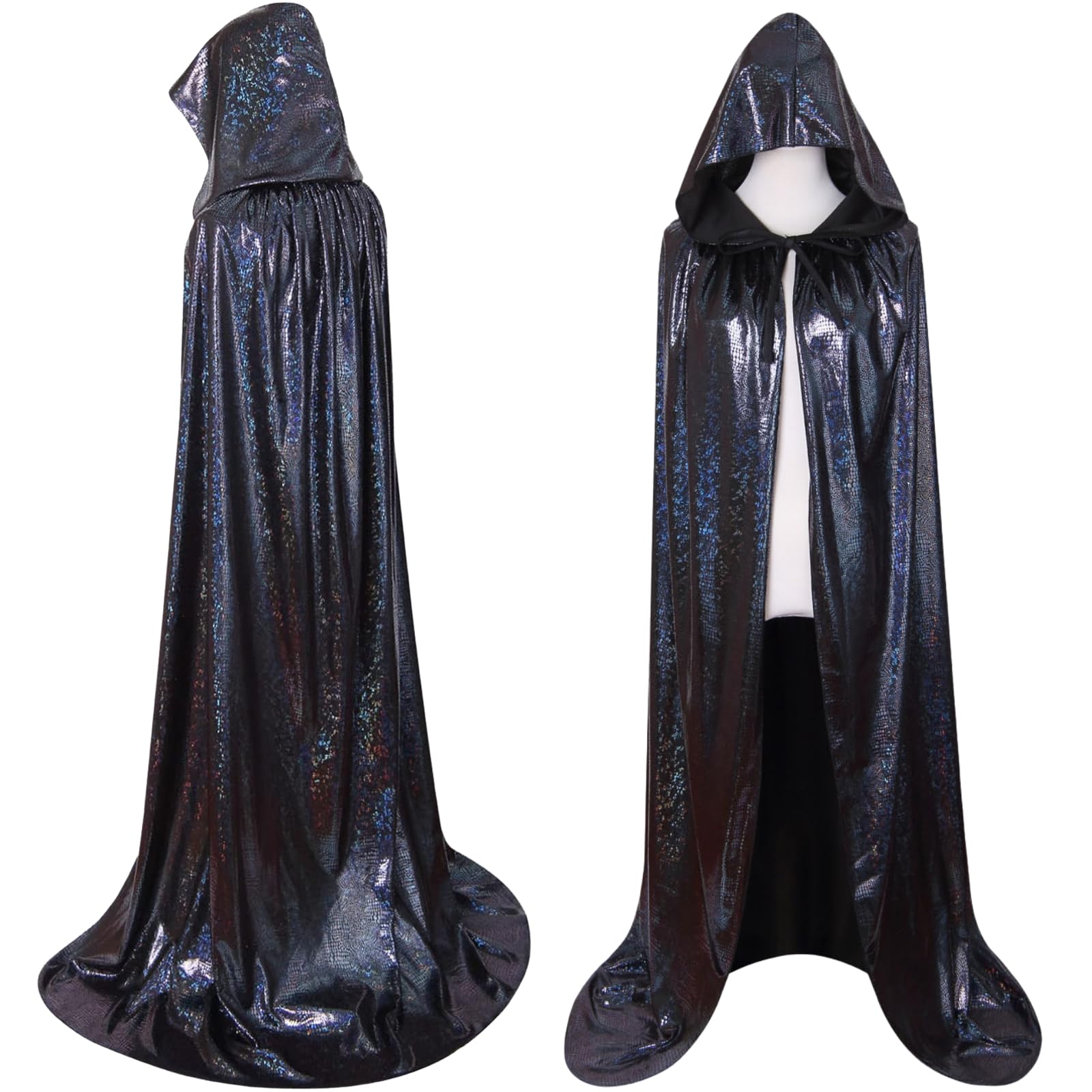 maxToonrain Full Length Sequin Cape Bling Bling Adult Glitter Cloak 1970's Abba Costumes for Halloween Christmas Mardi Gras Carnival Mama Mia Retro Party (Black, 130CM)