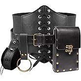 KOTORA Renaissance Costume Sets Corset Waistband Belt Pouch Purse Skirt Hike Steampunk Medieval Halloween Accessories (Pouch-Black, S/Waist 25.6"-34")