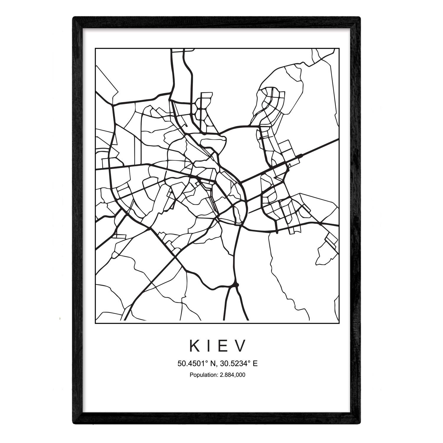 Nacnic City map sheet Kiev Scandinavian style in black and white. A3 size,printed poster paper No 250 gr. Paintings, prints and posters for living room and bedroom