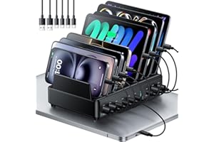 ROCOREN 400W Charging Station for Multiple Devices, 10 Port Double PD 100W USB C Charging Station with 6 Cables, Multi-Device Organizer Fast Charging Dock for MacBook, iPad, iPhone, Cell Phone, Tablet