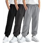 LessonZoo 3 Pack Boys' Sweatpants Kids Athletic Joggers with Pockets Baggy Drawstring Casual Elastic Waist Pants