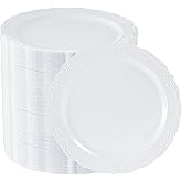 Conflech 100 Pieces White Plastic Plates-7.5inch Dessert Disposable Plates - Premium Heavy Duty Hard Disposable for Dinner- Party Supplies for Birthdays, Celebrations, Wedding
