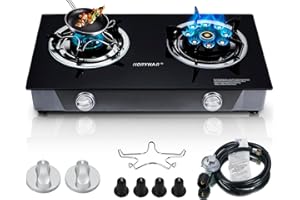 Horynar Propane Stove 2 Burner Propane Gas Stove Novel 9 Copper Burners Auto Ignition Tempered Glass Propane Burner with LPG CSA Hose for Outdoor Cooking,Emergency