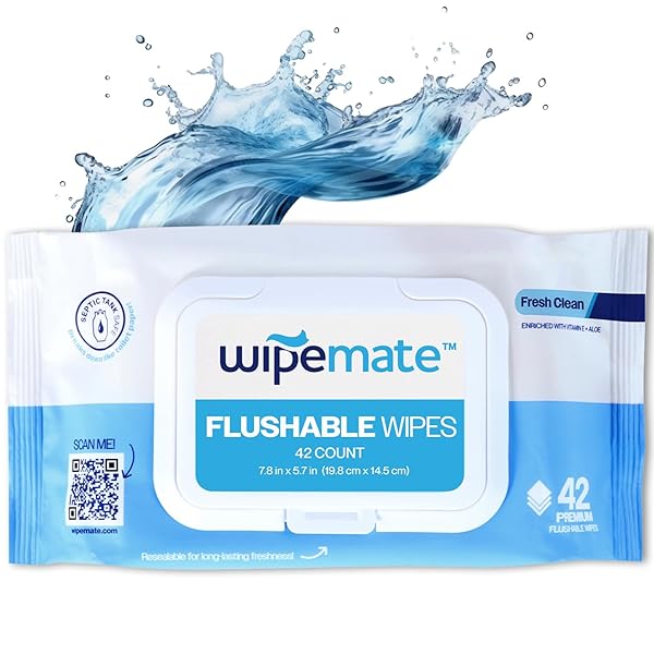 WIPEMATE ULTRA FLUSHABLE BUTT WIPES, SOOTHING VITAMIN E & ALOE, 99% WATER, FRESH CLEAN PREMIUM SUPER SOFT HYGIENE WIPES, SEPTIC & SEWER SAFE, 1 PREMIUM FLIP-TOP PACK (42) COUNT