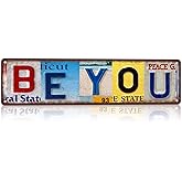 CHCdecor Vintage License Plate Metal Sign Be You Self Love Motivational Wall Decor For Teen Girl Room Bedroom Office 16x4 Inch