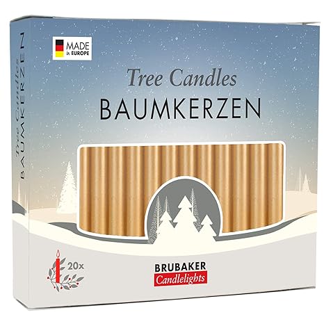 Brubaker 20er Pack Baumkerzen Wachs Weihnachtskerzen Pyramidenkerzen Christbaumkerzen Gold