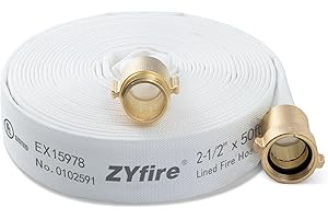 ZYfire Fire Hose - 2-1/2" ID x 50 FT Single Jacket TPU Firefighter Hose with NPSH Brass Couplings 750 PSI Burst Pressure Lightweight for Use in Firefighting