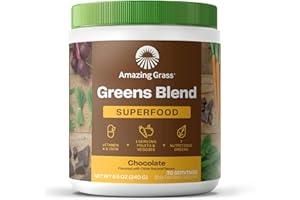 Amazing Grass Greens Superfood Powder: Greens Powder with Digestive Enzymes & Probiotics, Organic Spirulina, Chlorella, and Beet Root Powder, Chocolate, 30 Servings