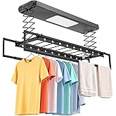 Bulelula Ceiling Mounted Electric Clothes Drying Rack, Retractable Automatic Lifting Laundry Rack with Remote &amp; 24W Light, Ceiling Clothesline for Laundry Room, Balcony, Indoor Use (Black)