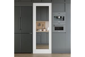 WIN STELLAR 28 x 80 Mirror Door Slab, Paintable Interior Glass Doors, for Living Room, Pantry, Laundry Room as Prehung, Pocket, Barn, French Doors, White Door with Mirror, The Other Side Solid Core White Panel