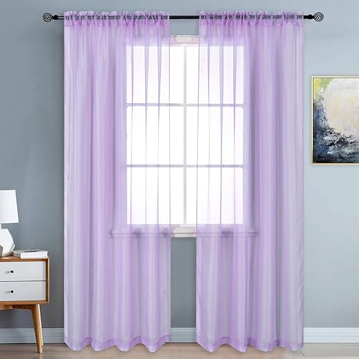 Amazon Com Keqiaosuocai 2 Pack Rod Pocket Kids Room Sheer Purple