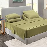 Clara Clark Flex Top King Sheets, 6 Piece Set - Hotel Luxury Sheets for Top Split King Bed, Super Soft Bedding Set, Head Split King Sage Green