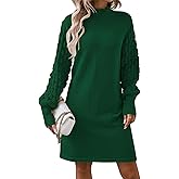 Pink Queen Women's Long Sleeve Sweater Mini Dress Casual Loose Mock Neck Empire Waist Cocktail Party Knit Short Dresses