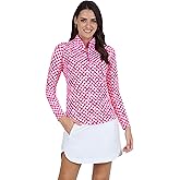 IBKUL Athleisure Wear Sun Protective UPF 50+ Icefil Cooling-Gingham Check Print Long Sleeve Mock Neck Top-10876