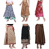 Wevez® Pack of 3 Pcs Original Two Layer Printed Wrap Around Skirts, Plus Size (Long XL)
