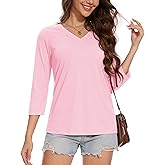 MAGCOMSEN 3/4 Sleeve T Shirts for Women V Neck Tshirts Cotton UPF50+ Summer Tops Casual T-Shirts Basic Tees 2025