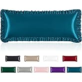 Homiest Ruffle Satin Body Pillow Cover, Silky Satin Body Pillowcase with Envelope Closure, Luxury & Ultra Soft Long Pillow Cases for Hair and Skin, Ruffled Long Pillow Shams (Dark Teal)