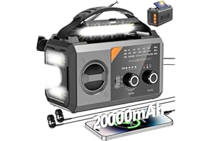 GIDEZH Hand Crank Emergency Radio - 20000mAh/74000mWh Solar Portable Weather Radio AM FM NOAA with 3 Mode Flashlight & Reading Lamp, Headphone Jack, Cell Phone Charger, SOS for Emergency, Grey