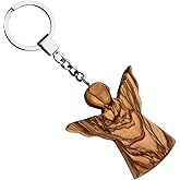 MaMeMi Practical Olive Wood Keychain With Guardian Angel Charm Handcrafted From The Holy Land Unique Spiritual Keychain