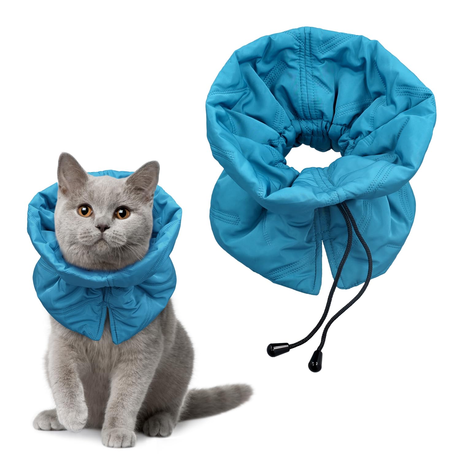 Soft Adjustable Elizabethan Collar - Lightweight, Breathable, Waterproof Cat Neck Protector - Kitten & Puppy Cone Alternative - Stop Licking (S, Blue)