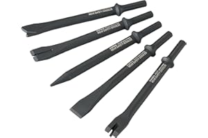 SUNEX TOOLS ACS5C Air Hammer Chisel 7” Cutting Set in Portable Tool Roll, 5-Piece