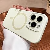 Magnetic Silicone Case for iPhone 15 Pro Max with Camera Lens Protector,Compatible with Magsafe,Full Protection Smooth Shockproof Anti-Scratch,Microfiber Lining Inside Phone Case-Off White