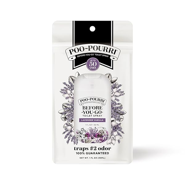 POO-POURRI BEFORE-YOU-GO POCKET TOILET SPRAY, TRAVEL ESSENTIALS, LAVENDER VANILLA, 1 FL OZ, UP TO 50 USES, ON-THE-GO BATHROOM ODOR DEODORIZER WITH ESSENTIAL OILS, TSA APPROVED SIZE