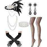 1920s Flapper Accessories for Women Set Roaring 20s Great Gatsby Costume Accessories Feather Headband for Women
