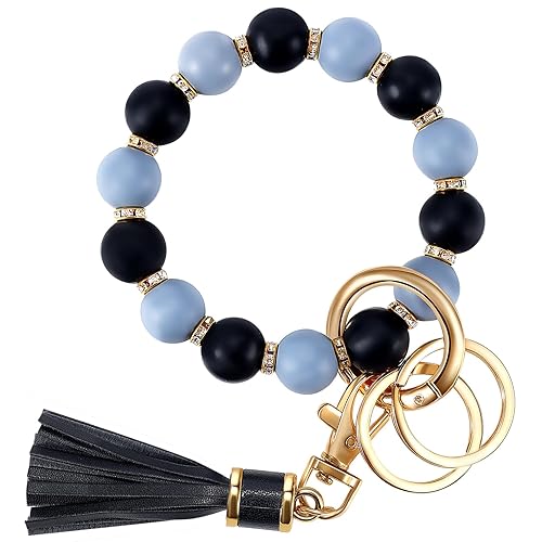 Zkptops Silicone Key Ring Bracelet with Leather Tassel Bead
