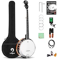 Vangoa VBJ-4E Acoustic-electric 5-String Banjo, Mahogany Electric Banjo Kit with Resonator, with Starter Manual, Beginner Kit