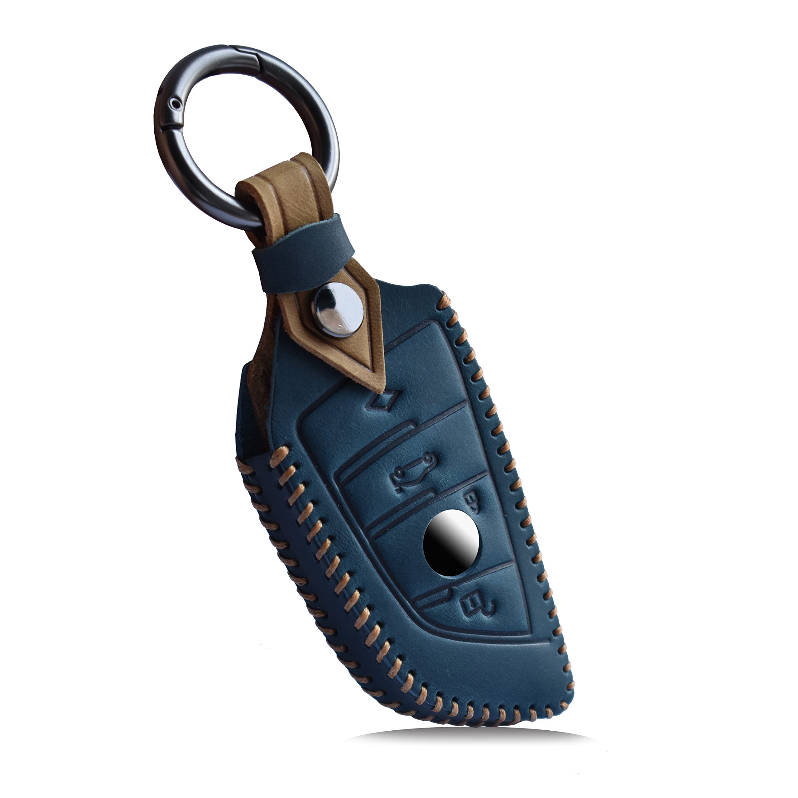 ontto Car Key Cover Premium Leather Key Fob Cover Holder Protector Compatible with bmw 1 2 3 4 5 6 7 Series X1 X3 X5 X6 2014 2015 2016 2017 2018 2019 2020 Remote Car Key Case Keyring Blue