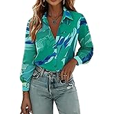Zeagoo Womens Button Down Shirts Lantern Long Sleeve Blouse Business Casual Work Tops Floral Printed Outfits