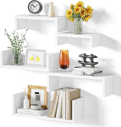 SRIWATANA Floating Shelves Set of 5 Paulownia Wood White Wall Shelves