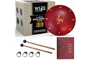 Steel Tongue Drum, Wise Harmony Steel Drum,6 Inch 8 Note Steel Hand Drum with Bag Music Book Drumsticks, Glow In The Dark, Musical Education, Meditation or Yoga, Zen Gift (Red)