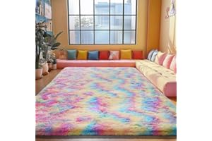 Blivonta Rainbow Rug for Girls Bedroom, 4x6 Fluffy Area Rugs for Kids Playroom, Furry Carpet for Nursery Room, Shaggy Rug for Teen Living Room, Thick Fuzzy Plush Rug for Dorm, Cute Room Decor for Baby
